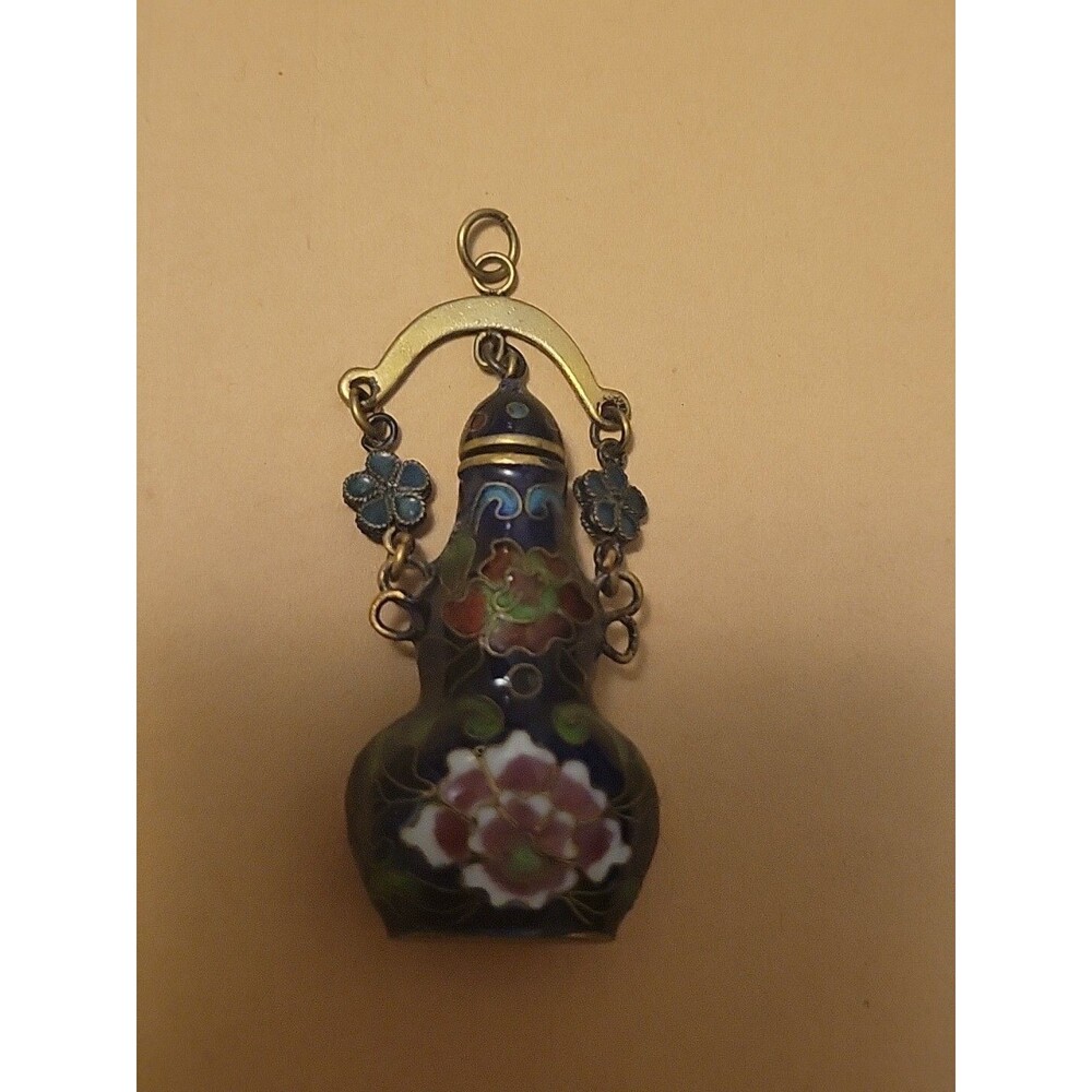 1970s Vintage Chinese Cloisonne Perfume Poison Bottle Pendant Blue Pink White